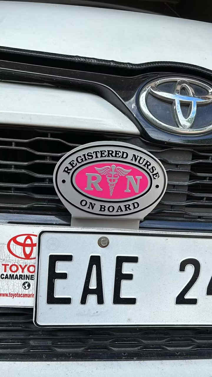 Registered Nurse On Board Car Profession Emblem Silver Pink