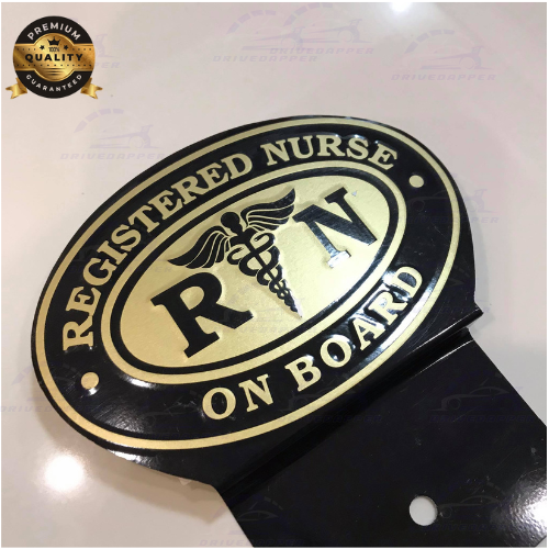 Registered Nurse On Board Car Profession Emblem Black Gold