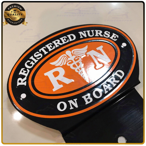 Registered Nurse On Board Car Profession Emblem Black Orange