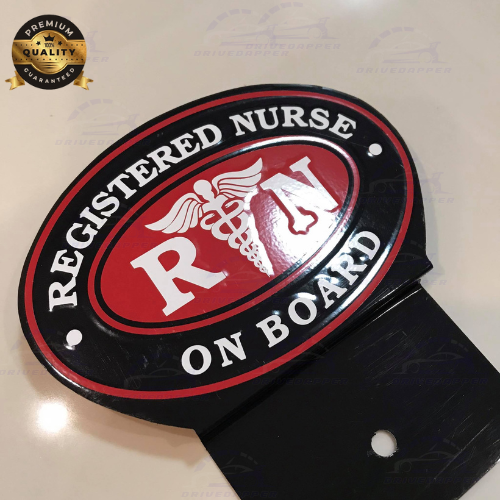 Registered Nurse On Board Car Profession Emblem Black Red