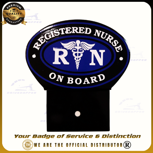 Registered Nurse On Board Car Profession Emblem Blue