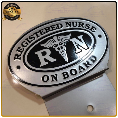 Registered Nurse On Board Car Profession Emblem Silver Black