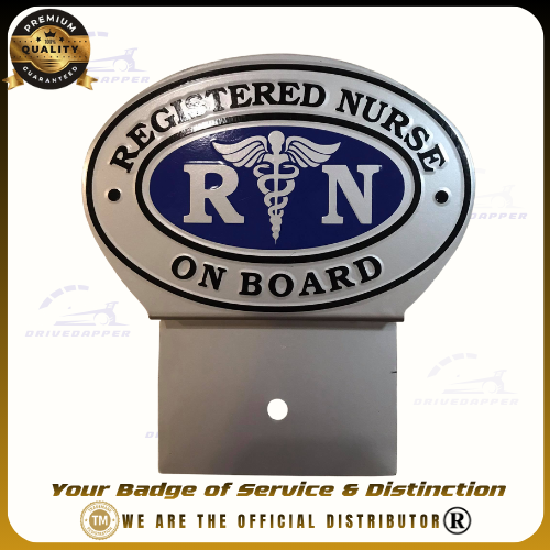 Registered Nurse On Board Car Profession Emblem Silver Blue