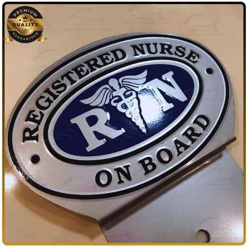 Registered Nurse On Board Car Profession Emblem Silver Blue