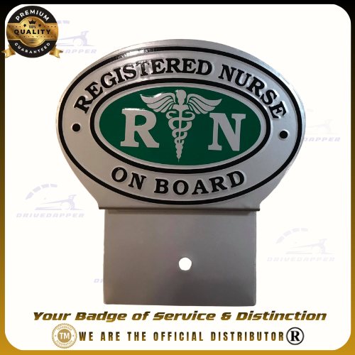 Registered Nurse On Board Car Profession Emblem Silver Green
