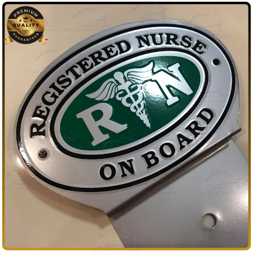 Registered Nurse On Board Car Profession Emblem Silver Green