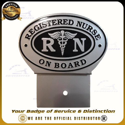 Registered Nurse On Board Car Profession Emblem Silver Black