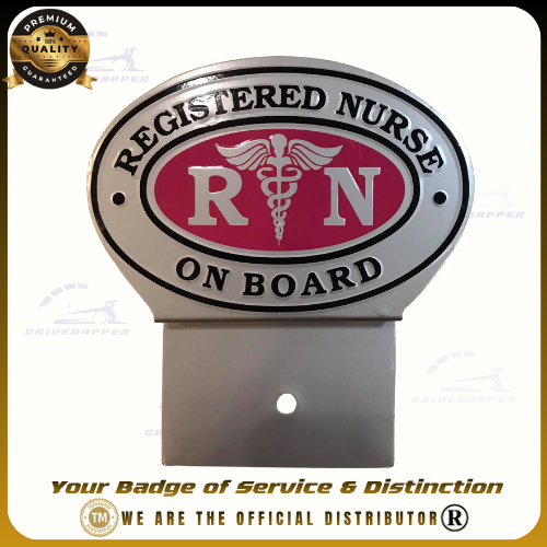 Registered Nurse On Board Car Profession Emblem Silver Pink
