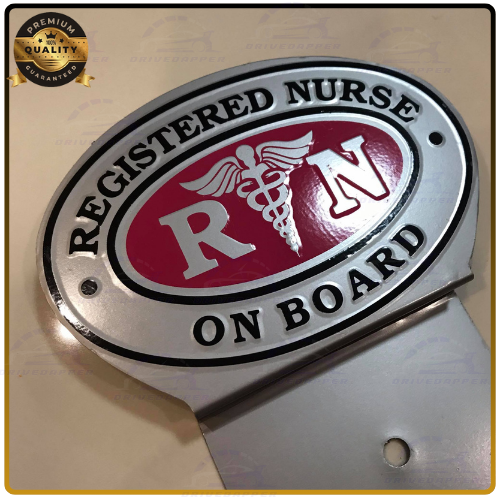 Registered Nurse On Board Car Profession Emblem Silver Pink