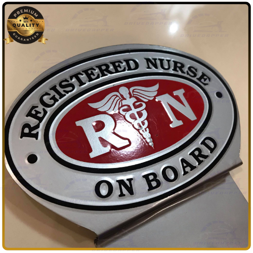 Registered Nurse On Board Car Profession Emblem SIlver Red