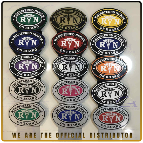 Registered Nurse On Board Car Profession Emblem Silver Black