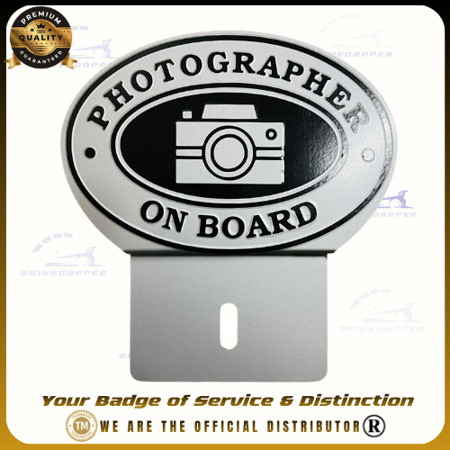 PHOTOGRAPHER ON BOARD Car Profession Emblem Silver Black